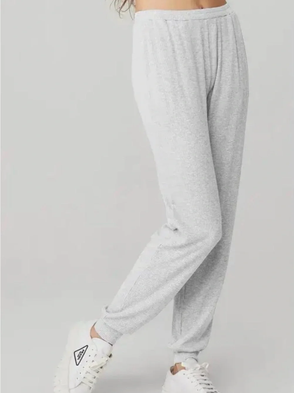 Alo Yoga Whisper Joggers in Light Gray Rib Knit